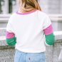 Pink Ribbed V Neck Color Block Patchwork Sweatshirt