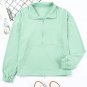 Green Zip Front Pocketed Pullover Sweatshirt