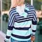 Multi Striped Drawstring Long Sleeve Hoodie