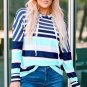 Multi Striped Drawstring Long Sleeve Hoodie