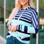 Multi Striped Drawstring Long Sleeve Hoodie