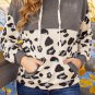 Leopard Print Color Block Pocketed Drawstring Hoodie
