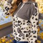 Leopard Print Color Block Pocketed Drawstring Hoodie
