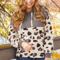 Leopard Print Color Block Pocketed Drawstring Hoodie