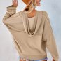 Khaki Casual Button Solid Patchwork Trim Hoodie