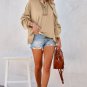 Khaki Casual Button Solid Patchwork Trim Hoodie