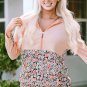 Pink Floral Patch Half Zip Kangaroo Pocket Hoodie