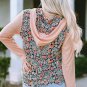 Pink Floral Patch Half Zip Kangaroo Pocket Hoodie