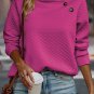 Rose Quilted Buttoned Neckline Stand Neck Pullover Sweatshirt