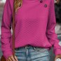 Rose Quilted Buttoned Neckline Stand Neck Pullover Sweatshirt