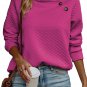 Rose Quilted Buttoned Neckline Stand Neck Pullover Sweatshirt