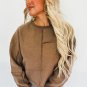 Coffee Solid Exposed Seam Pullover Sweatshirt