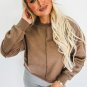 Coffee Solid Exposed Seam Pullover Sweatshirt