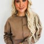 Coffee Solid Exposed Seam Pullover Sweatshirt