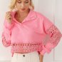Pink Hollowed Lace Splicing Cropped Sweatshirt