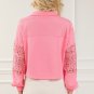 Pink Hollowed Lace Splicing Cropped Sweatshirt