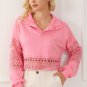 Pink Hollowed Lace Splicing Cropped Sweatshirt