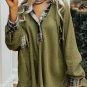 Green Flowy Plaid Accent Waffle Knit Henley Hoodie
