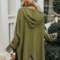 Green Flowy Plaid Accent Waffle Knit Henley Hoodie