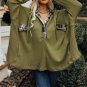 Green Flowy Plaid Accent Waffle Knit Henley Hoodie