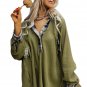 Green Flowy Plaid Accent Waffle Knit Henley Hoodie