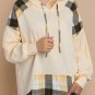 Khaki Plaid Patchwork Kangaroo Pocket Oversized Hoodie
