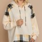 Khaki Plaid Patchwork Kangaroo Pocket Oversized Hoodie