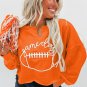 Orange Game Day Lettering Rugby Notched Neck Sweatshirt