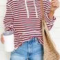 Burgundy Stripe Kangaroo Pocket Drawstring Hoodie