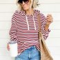 Burgundy Stripe Kangaroo Pocket Drawstring Hoodie