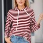 Burgundy Stripe Kangaroo Pocket Drawstring Hoodie
