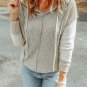 Gray Long Sleeve Textured Knit Patchwork Hoodie