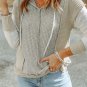 Gray Long Sleeve Textured Knit Patchwork Hoodie