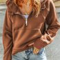 Brown Quarter Zip Kangaroo Pocket Hoodie