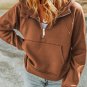 Brown Quarter Zip Kangaroo Pocket Hoodie