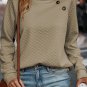 Apricot Quilted Buttoned Neckline Stand Neck Pullover Sweatshirt