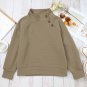 Apricot Quilted Buttoned Neckline Stand Neck Pullover Sweatshirt