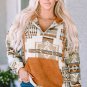 Beige Aztec Print Kangaroo Pocket Half-Zip Hoodie