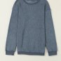 Blue Solid Ribbed Knit Round Neck Pullover Sweatshirt