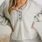 Gray Leopard Patchwork Exposed Seam Buttoned Neck Sweatshirt