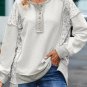 Gray Leopard Patchwork Exposed Seam Buttoned Neck Sweatshirt