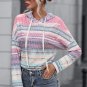 Multicolor Striped Print Cable Knit Drop Shoulder Hoodie