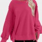 Rose Exposed Seam Drop Shoulder Slit High Low Hem Sweatshirt