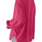Rose Exposed Seam Drop Shoulder Slit High Low Hem Sweatshirt