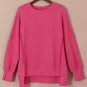 Rose Exposed Seam Drop Shoulder Slit High Low Hem Sweatshirt