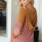 Brown Waffle Knit Patchwork Drawstring V Neck Hoodie