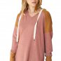 Brown Waffle Knit Patchwork Drawstring V Neck Hoodie