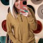 Khaki Drawstring Kangaroo Pocket Henley Hoodie