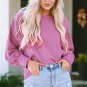 Pink Exposed Seam Round Neck Terry Pullover