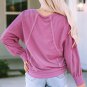 Pink Exposed Seam Round Neck Terry Pullover